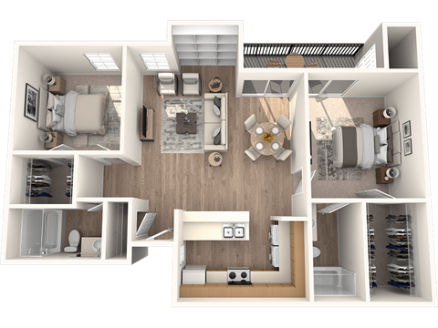 Floor plan for 2 beds, 2 baths, 969 sqft